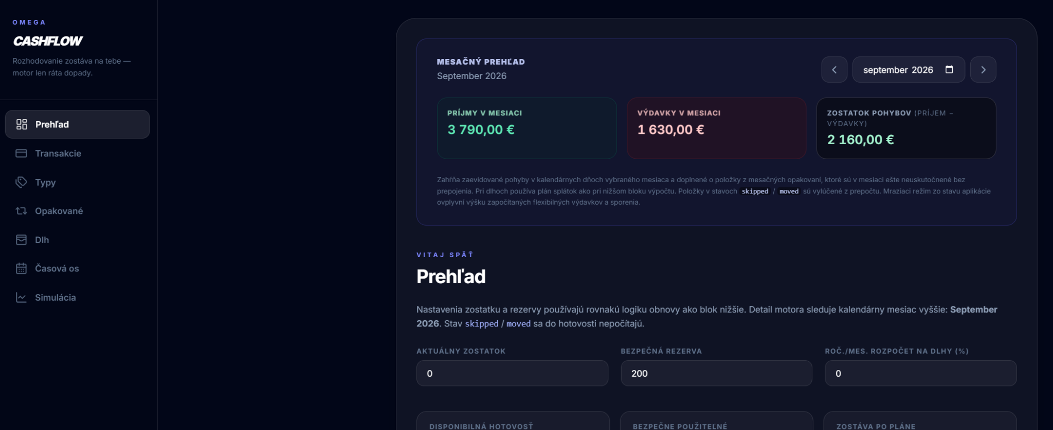 OMEGA Cashflow: mesačný finančný prehľad a plánovanie
