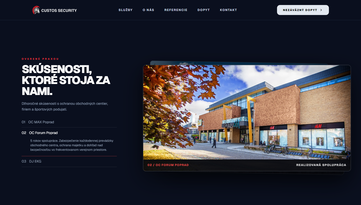 Custos Security: firemný web so sekciou referencií