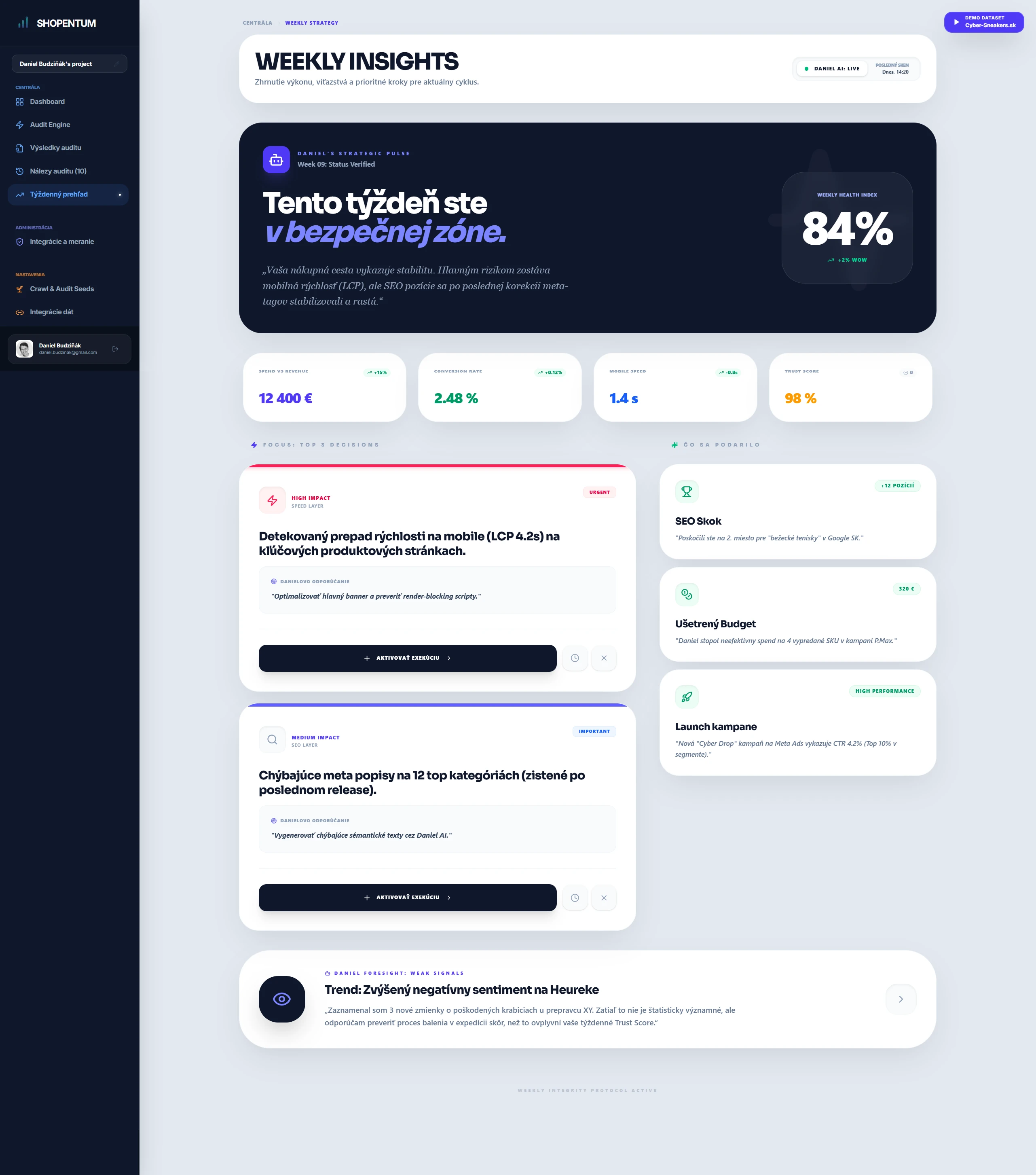 Shopentum: dátový prehľad e-commerce projektu